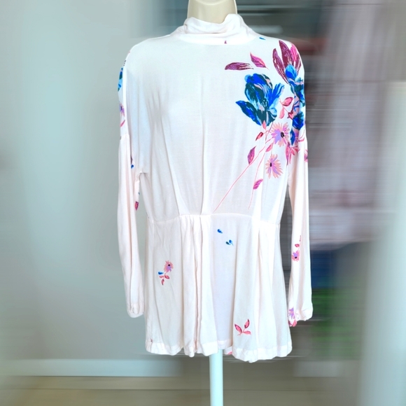 Free People Gemma Light Pink Floral Long Sleeve Tie Open Back Mini Dress Size XS - Picture 2 of 8